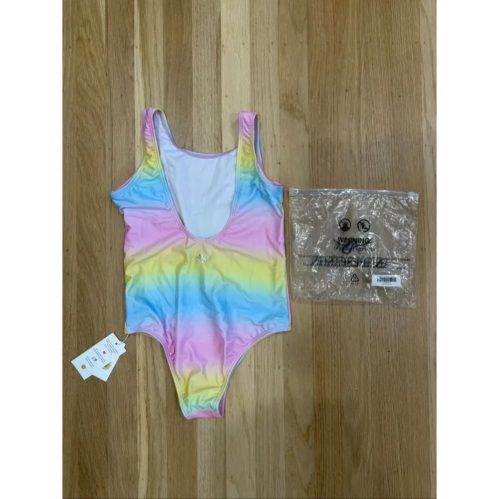 NWT Angel Season Girls One Piece Rainbow Swimsuit 9-10y